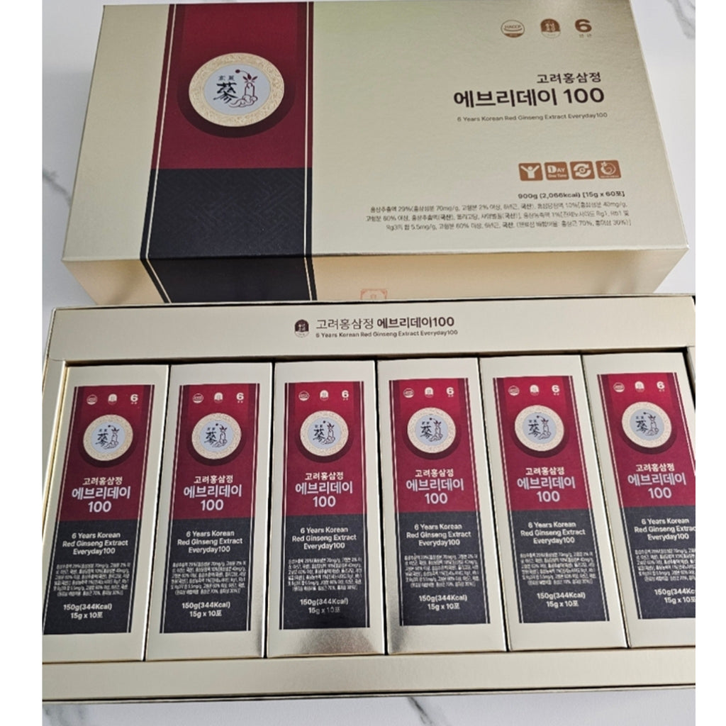 Korean Red Ginseng Extract Sticks – 6-Year Premium Everyday 100 – Daily Energy Boost, No Crash – 60 Sticks (900g)