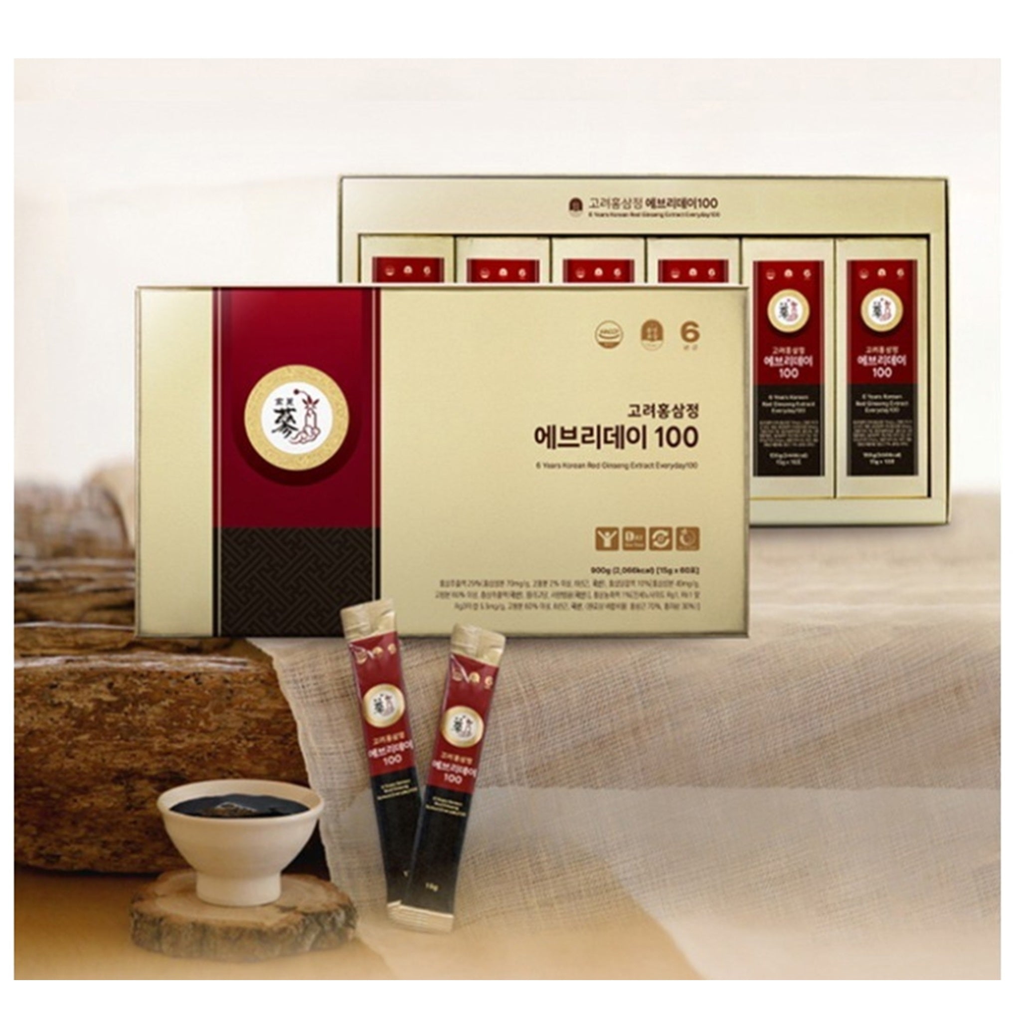 Korean Red Ginseng Extract Sticks – 6-Year Premium Everyday 100 – Daily Energy Boost, No Crash – 60 Sticks (900g)